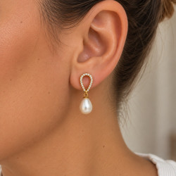 Diamond Pearl Drop Earrings